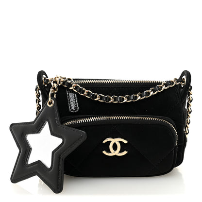 Chanel Velvet Effect Nylon Shiny Crumpled Calfskin Mini Quilted Chanel 25 Clutch With Chain Black 1 of 11
