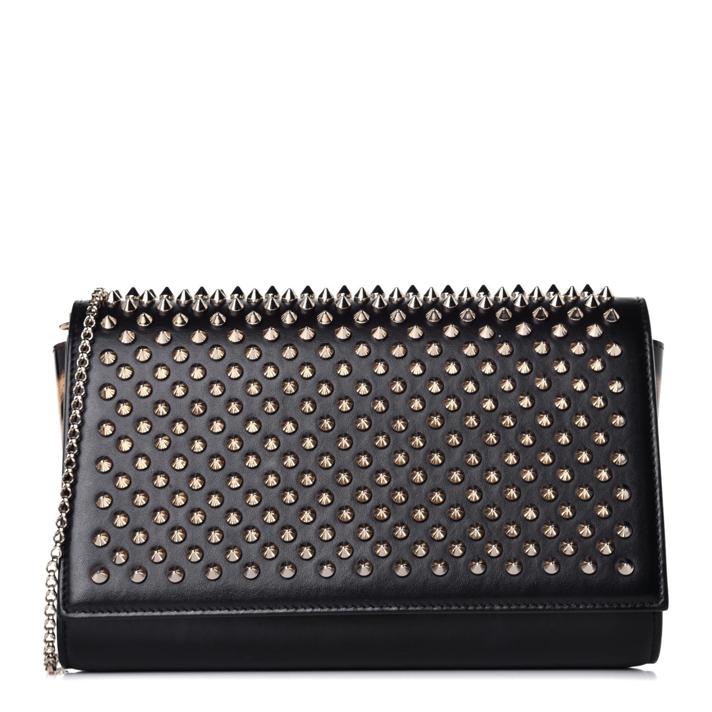 Calfskin Patent Leopard Spikes Paloma Clutch Black