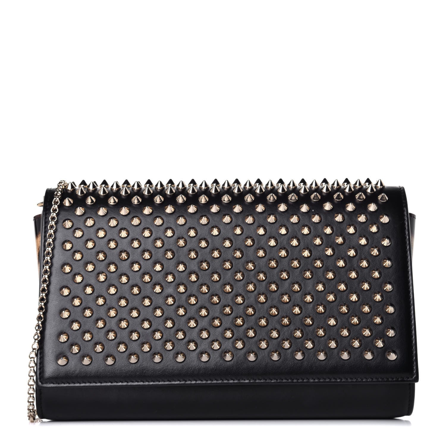 Christian Louboutin Calfskin Patent Leopard Spikes Paloma Clutch Black 1 of 9