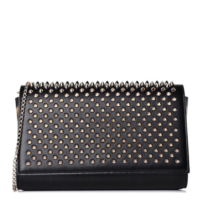 Christian Louboutin Calfskin Patent Leopard Spikes Paloma Clutch Black 1 of 9