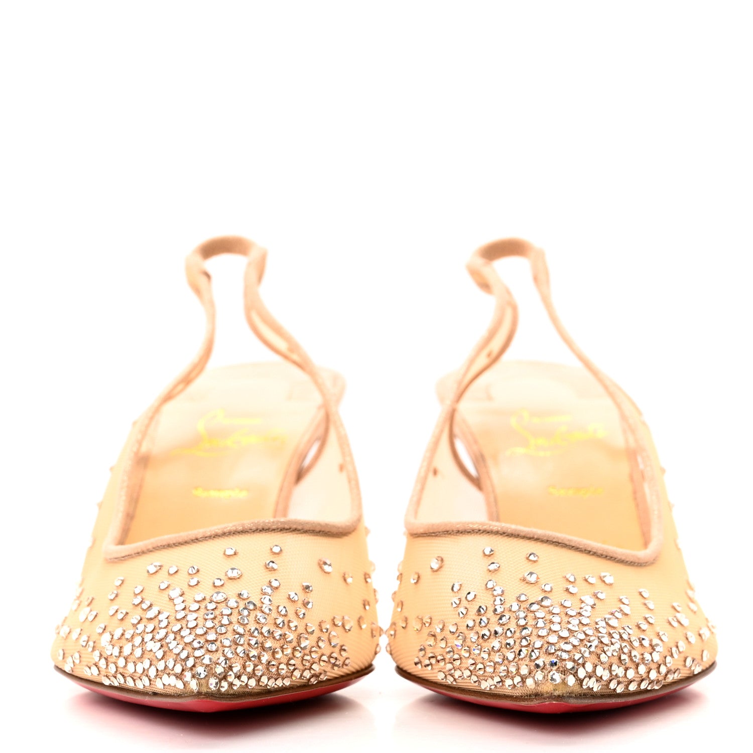 Christian Louboutin Suede Silk Crystal Strass Follies 70 Slingback Pumps 37 Light Silk 2 of 12