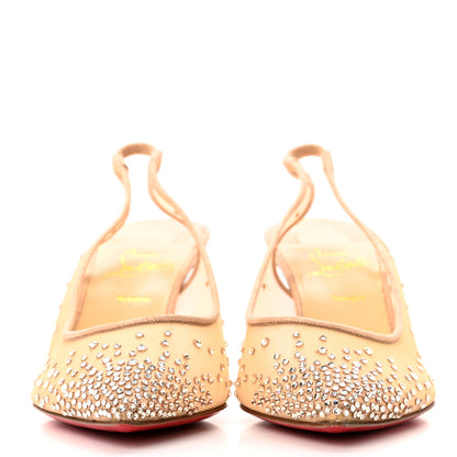 Christian Louboutin Suede Silk Crystal Strass Follies 70 Slingback Pumps 37 Light Silk 2 of 12
