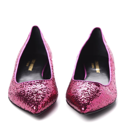 Saint Laurent Metallic Sparkle Fabric Paris Ballet Flat 35 Fuchsia 2 of 8