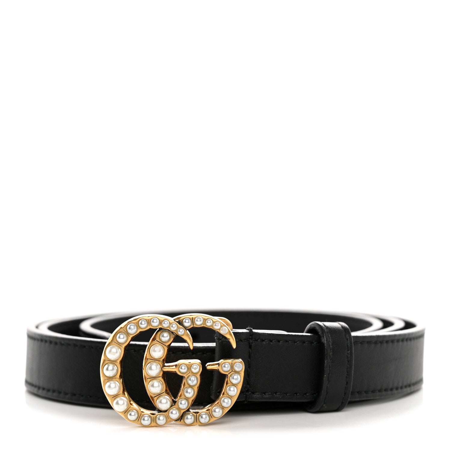 Gucci Calfskin Pearl Double G 20mm Belt 90 36 Black Cream 1 of 6