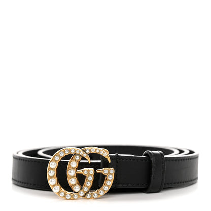 Gucci Calfskin Pearl Double G 20mm Belt 90 36 Black Cream 1 of 6