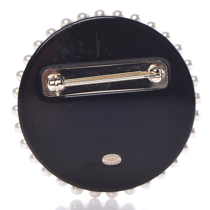 Chanel Resin Crystal Pearl CC Pin Brooch Black Gold 3 of 6