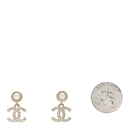 Chanel Pearl Crystal CC Drop Earrings Gold 2 of 4