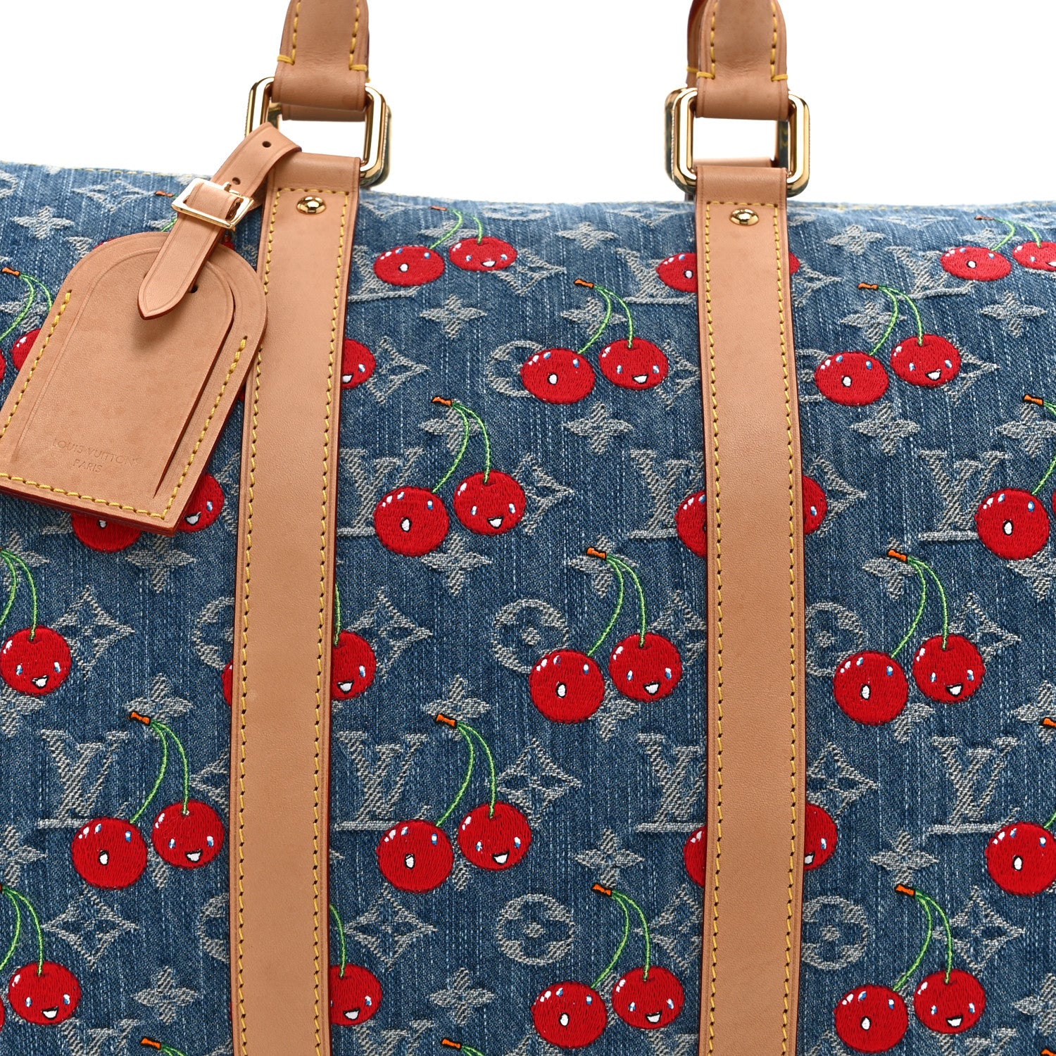 Louis Vuitton LV X TM Monogram Denim Cerises Keepall Bandouliere 45 Blue 6 of 8