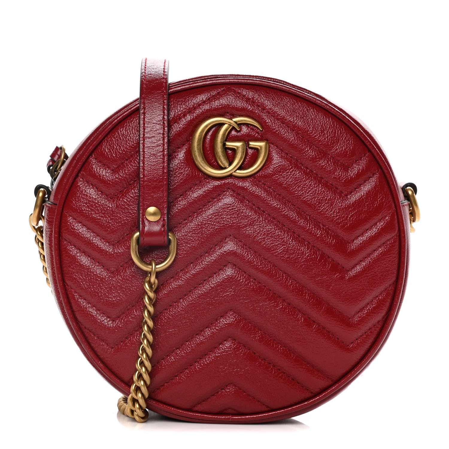 Gucci Glazed Calfskin Matelasse Heart Mini GG Marmont Round Shoulder Bag Romantic Cerise 1 of 13