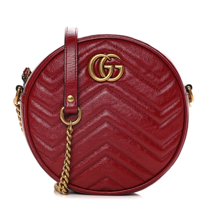 Gucci Glazed Calfskin Matelasse Heart Mini GG Marmont Round Shoulder Bag Romantic Cerise 1 of 13