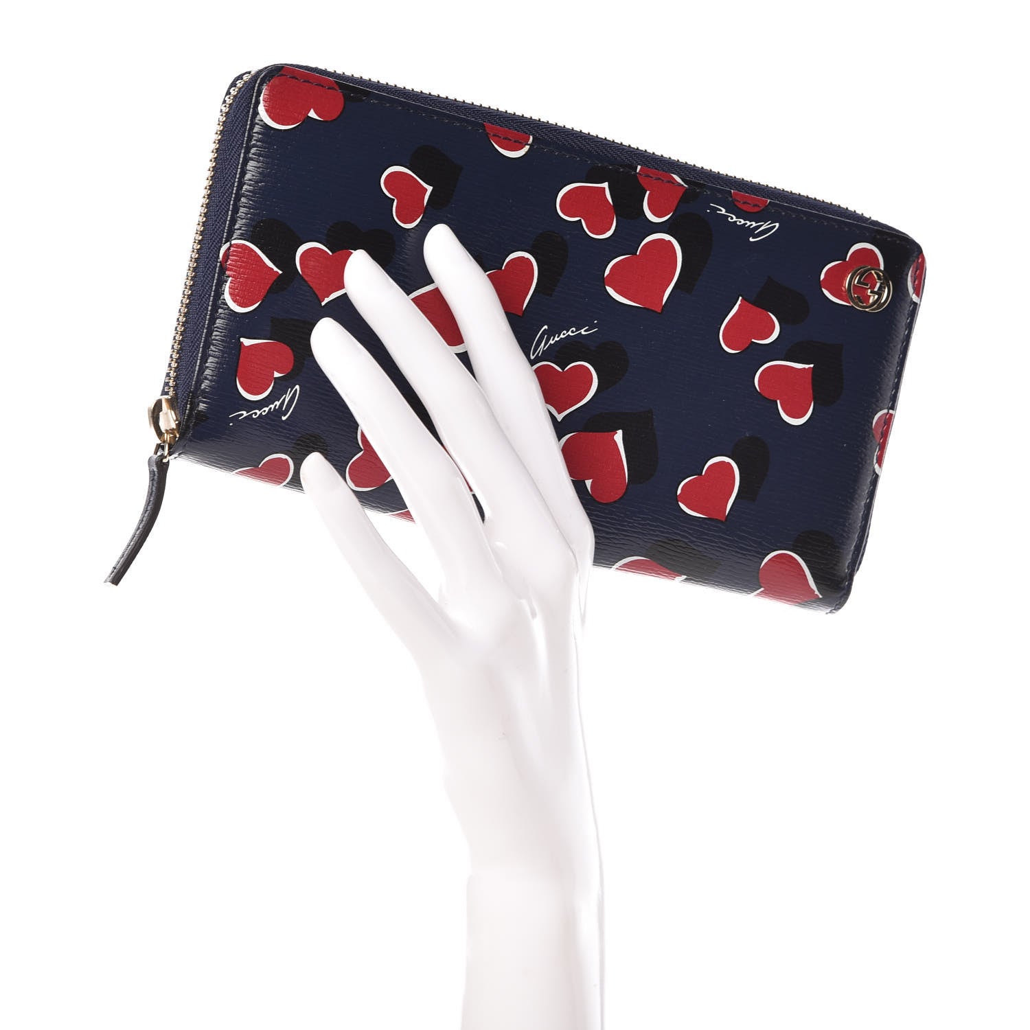 Gucci Calfskin Heartbeat Print Zip Around Wallet Blue 2 of 7