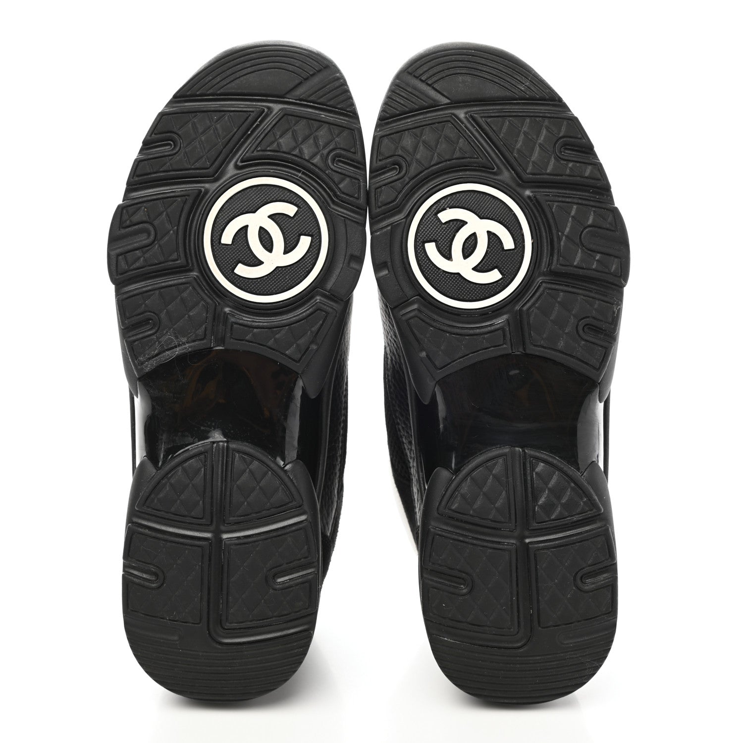 Chanel Mesh Suede Grained Calfskin Womens CC Sneakers 38.5 Black White 5 of 9