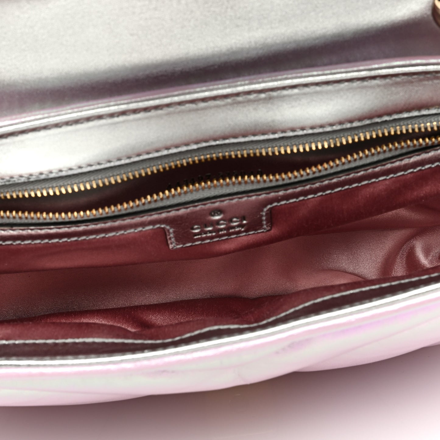 Iridescent Nappa Chevron Matelasse Small GG Marmont Shoulder Bag Iridescent Escape Pink