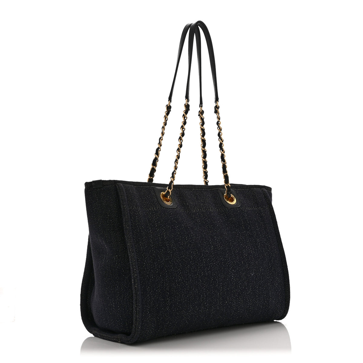 Lurex Canvas Small Deauville Tote Navy Blue Gold