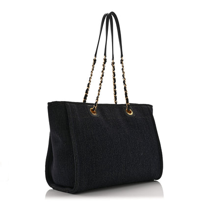 Chanel Lurex Canvas Small Deauville Tote Navy Blue Gold 3 of 10