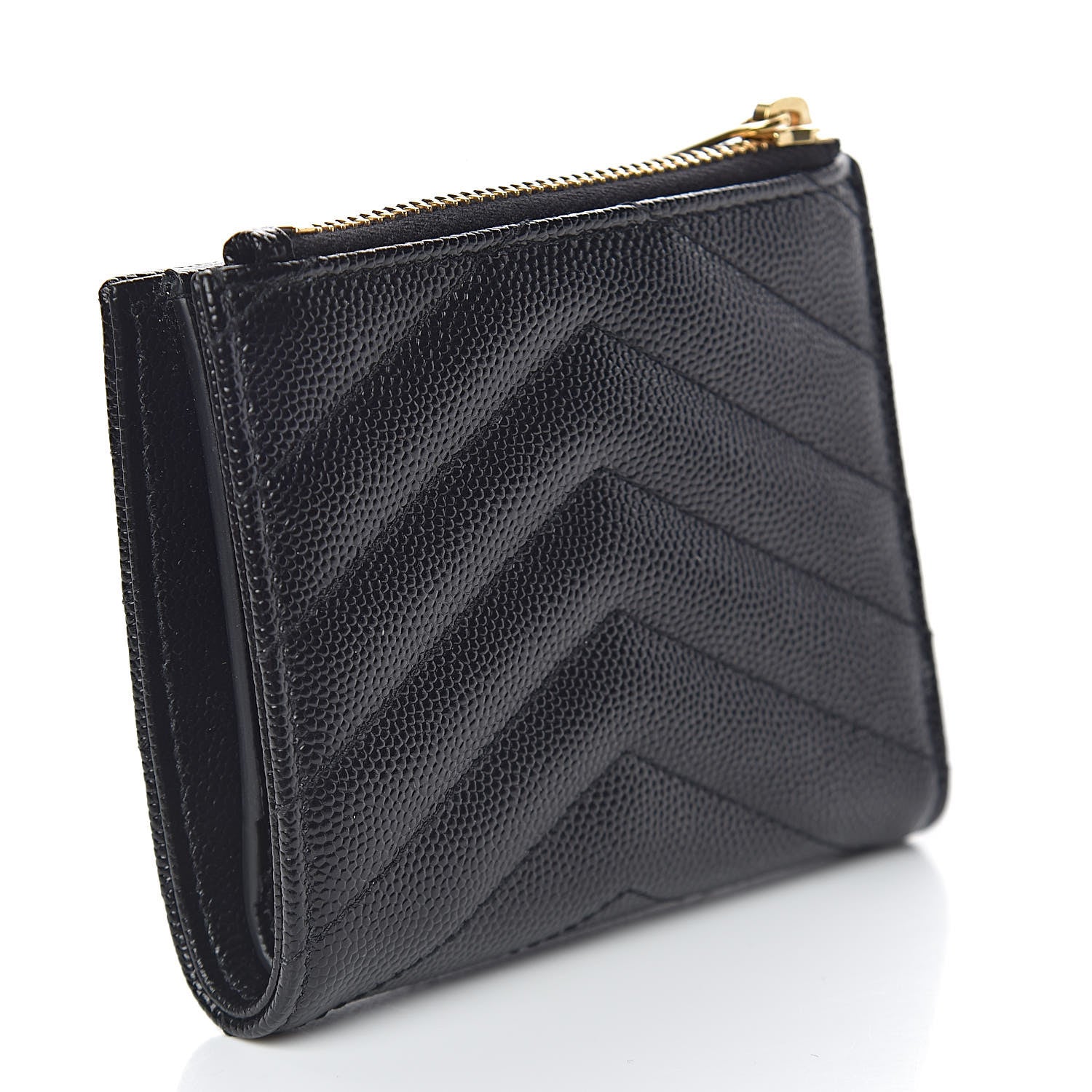 Saint Laurent Grain De Poudre Matelasse Chevron Monogram Zipped Card Case Black 3 of 8