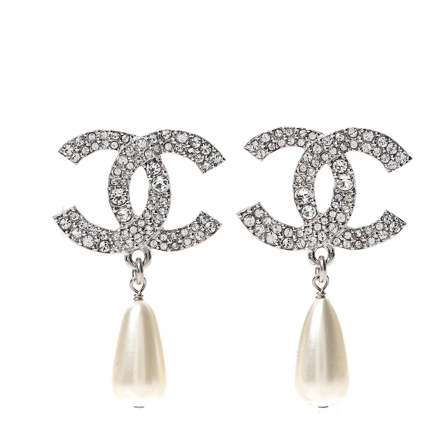 Crystal Pearl CC Drop Darling Bows Earrings Silver Pearly White
