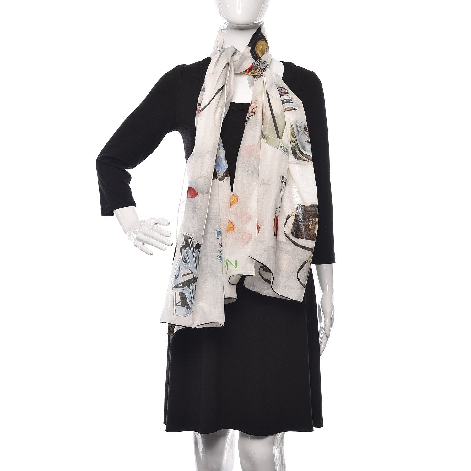 Louis Vuitton Cotton Silk Stickers Animation Stole White 2 of 5