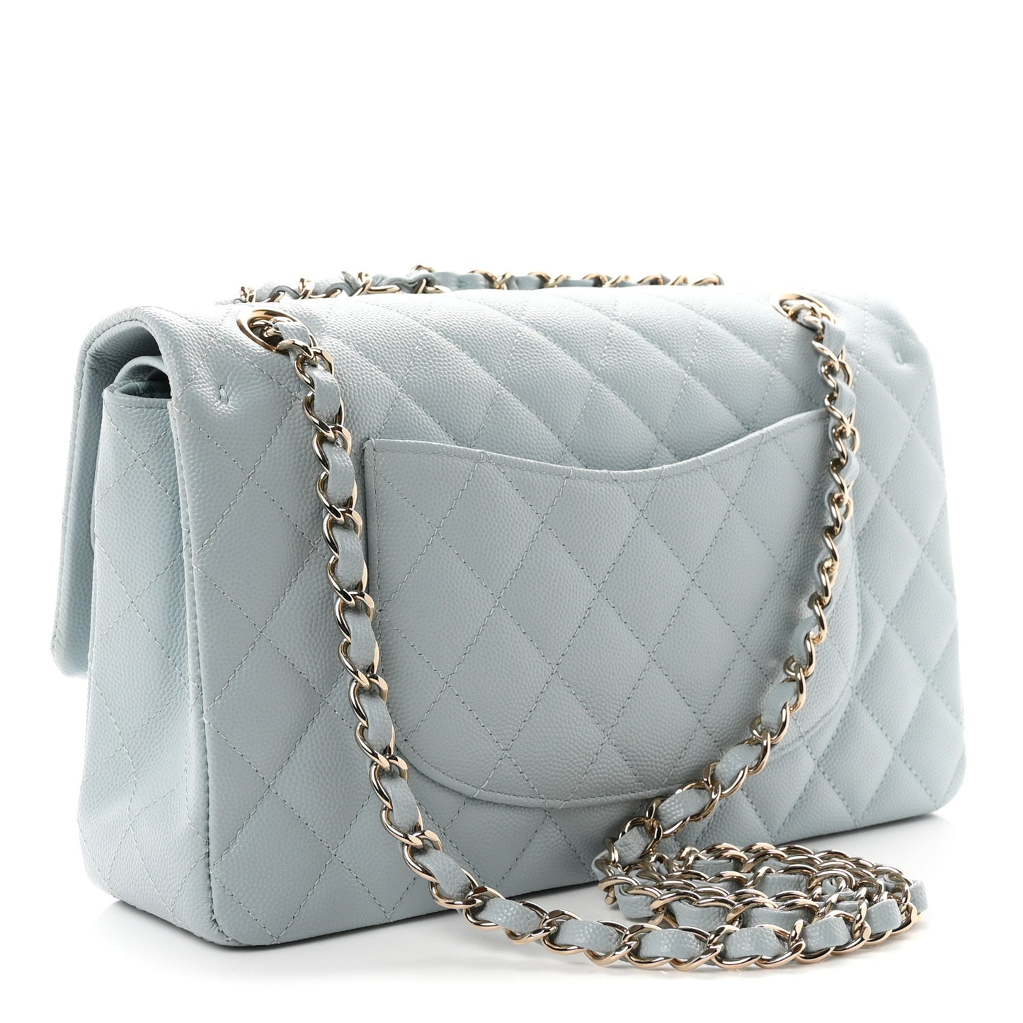 Caviar Quilted Medium Double Flap Light Blue