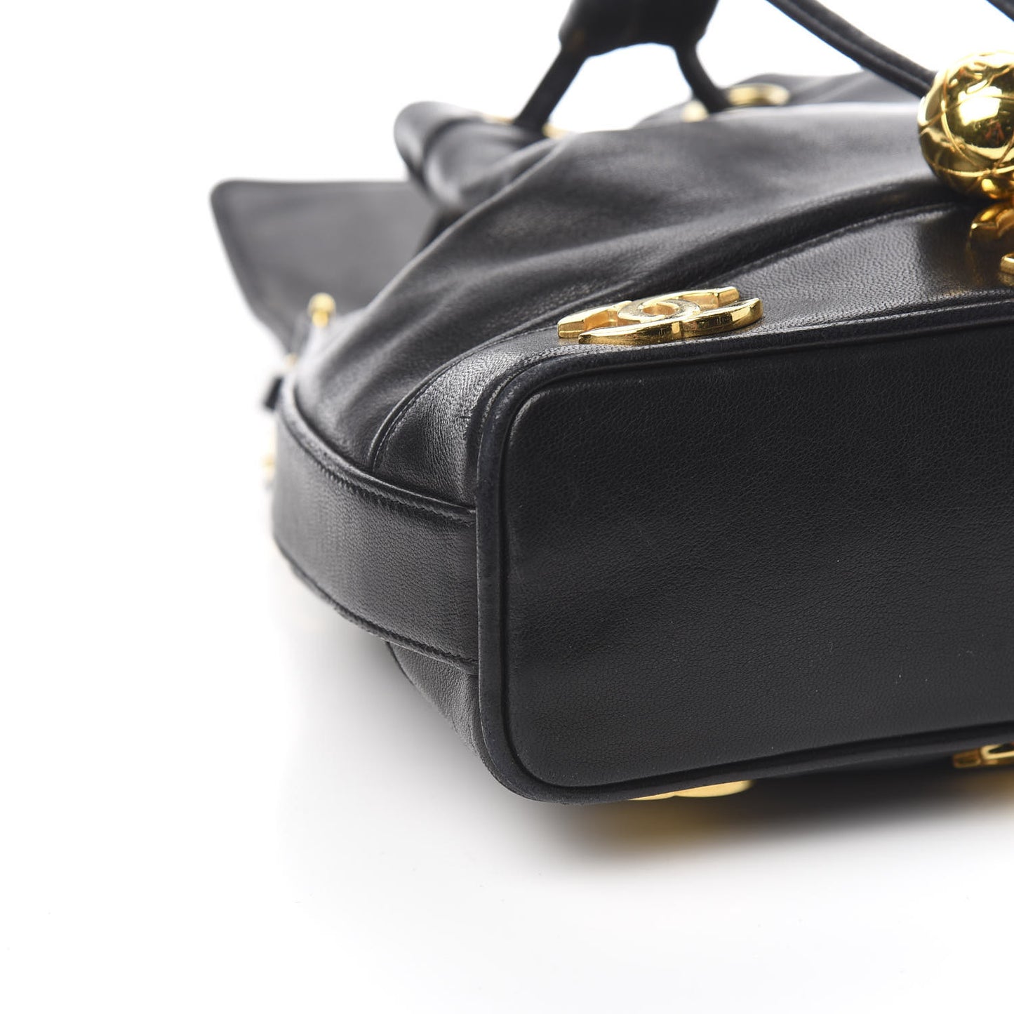 Lambskin Drawstring Bucket Bag Black