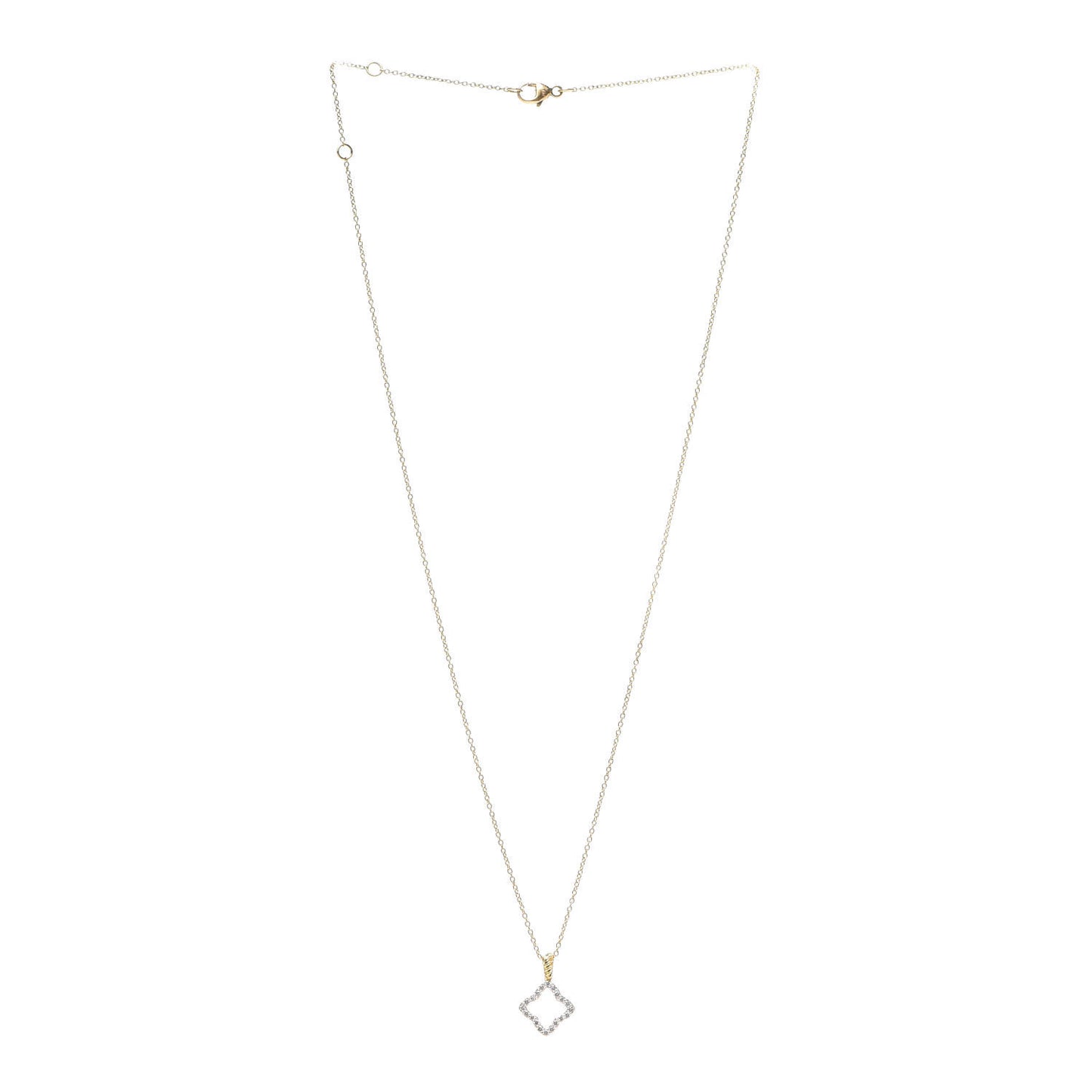 18K Yellow Gold Diamond Cable Collectibles Quatrefoil Pendant Necklace