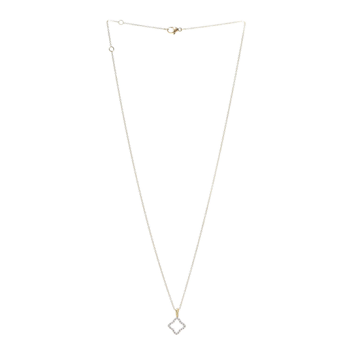 David Yurman 18K Yellow Gold Diamond Cable Collectibles Quatrefoil Pendant Necklace 3 of 5