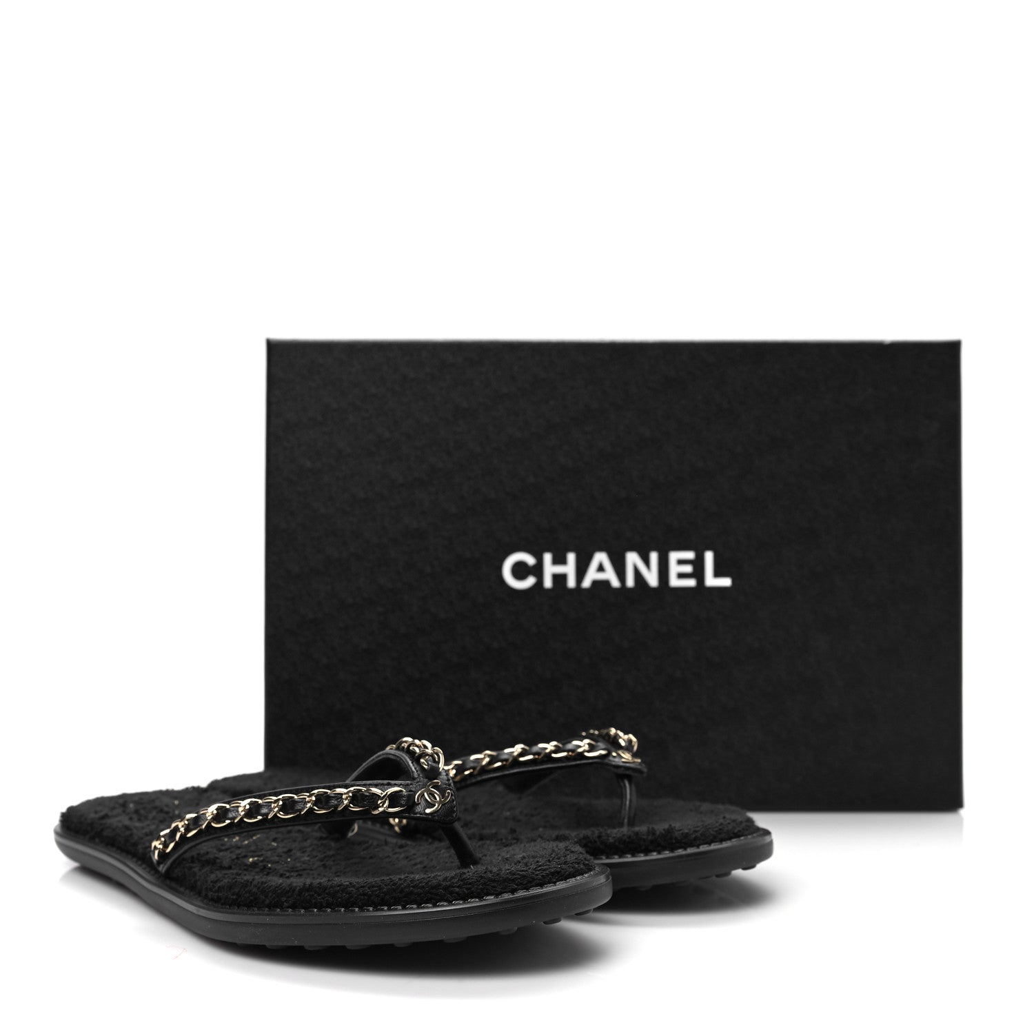 Chanel Lambskin CC Chain Thong Sandals 38 Black 8 of 8
