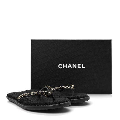 Chanel Lambskin CC Chain Thong Sandals 38 Black 8 of 8