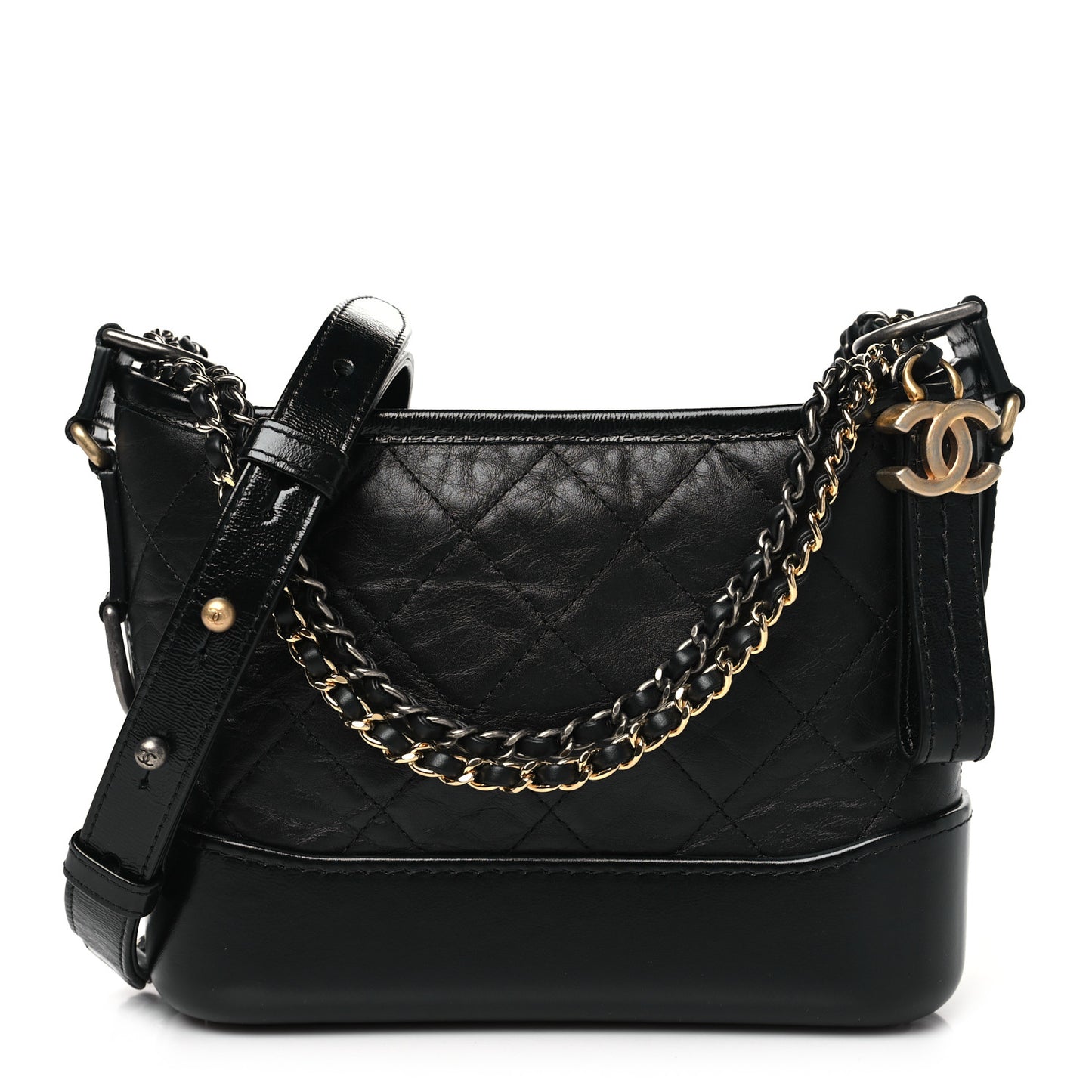 Aged Calfskin Quilted Small Gabrielle Hobo Black