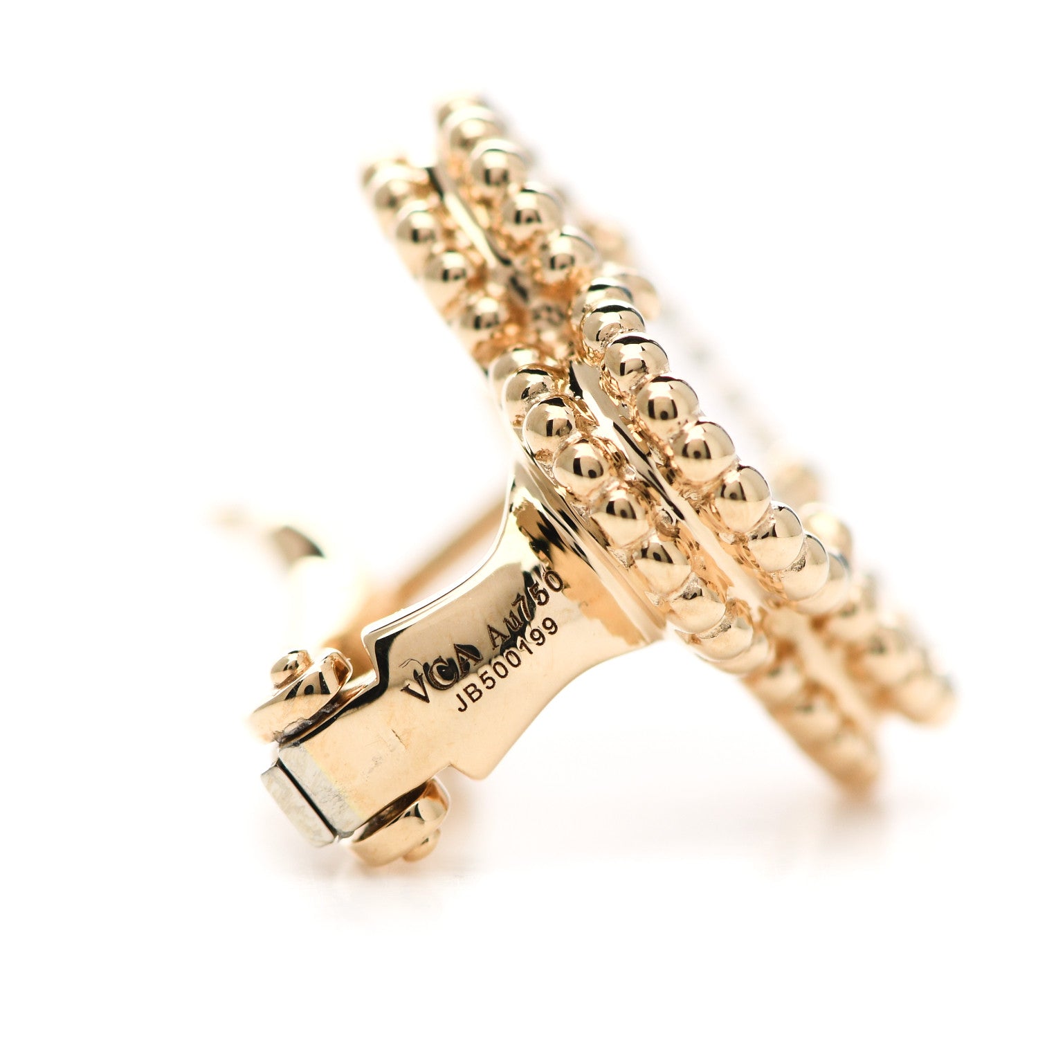 Van Cleef & Arpels 18K Yellow Gold Mother of Pearl Vintage Alhambra Earrings 4 of 5