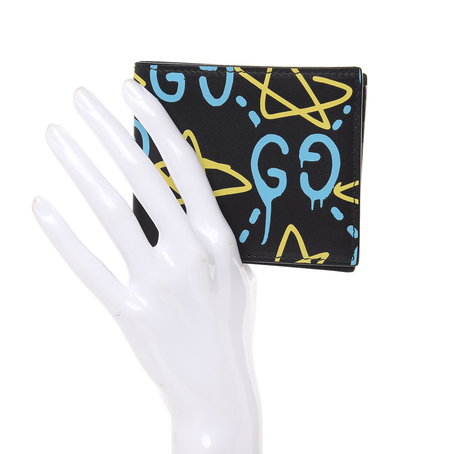 Gucci Calfskin GucciGhost Print Bi-Fold Wallet Black New Acquamarine 2 of 8