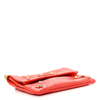 Balenciaga Agneau Giant 12 Gold Hardware Envelope Strap Clutch Rouge Coquelicot 4 of 13