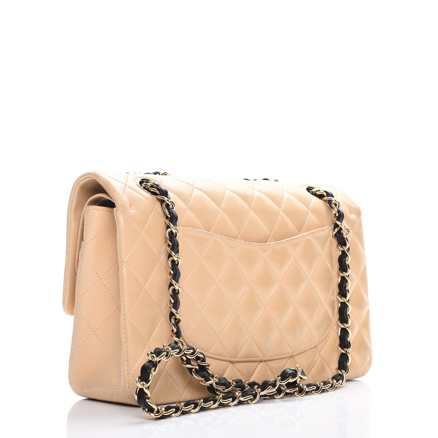 Chanel Lambskin Quilted Medium Double Flap Beige Black 3 of 12