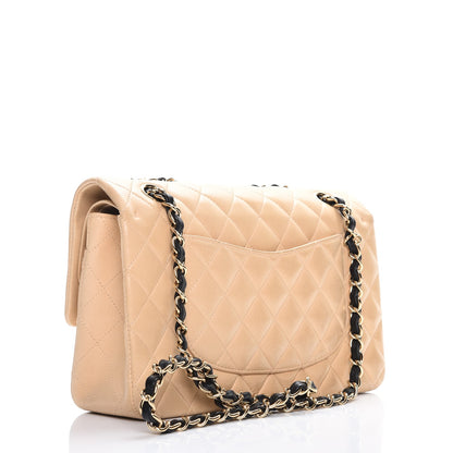 Chanel Lambskin Quilted Medium Double Flap Beige Black 3 of 12