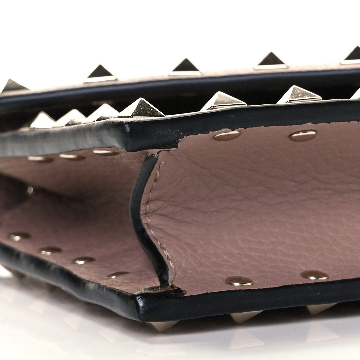 Valentino Garavani Pebbled Calfskin Rockstud Envelope Wallet on Chain Poudre 7 of 8