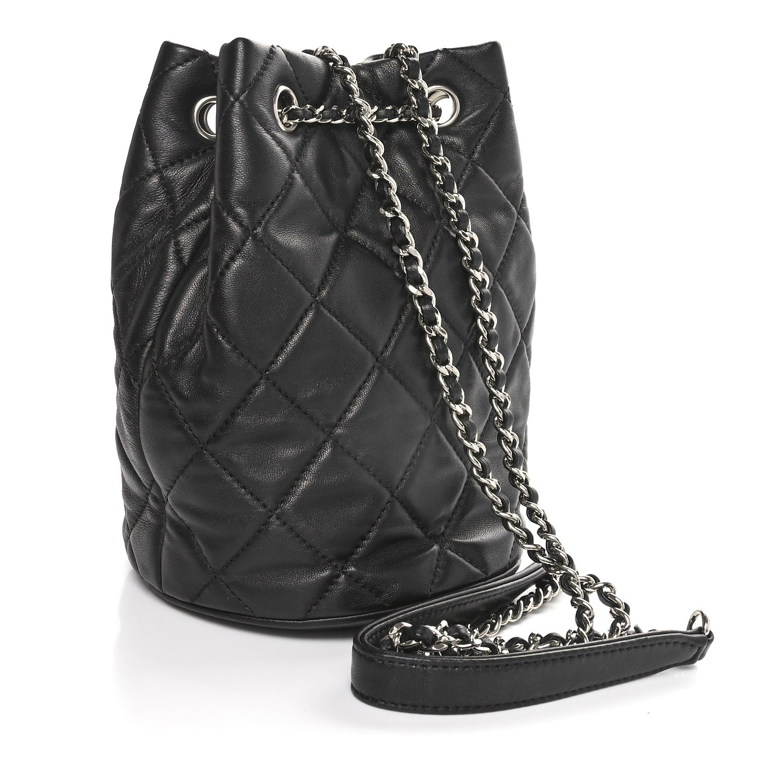 Chanel Lambskin Quilted CC Drawstring Bucket Bag Black 3 of 10