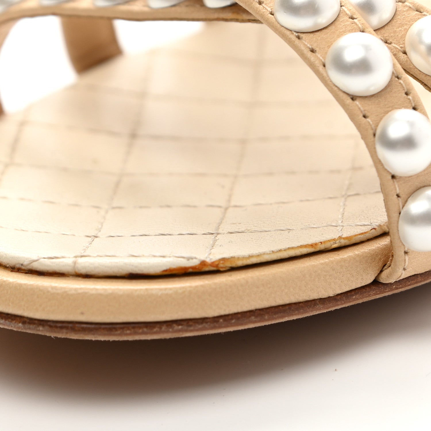 Chanel Crackled Lambskin Pearl Mule Sandals 35.5 Beige 9 of 11