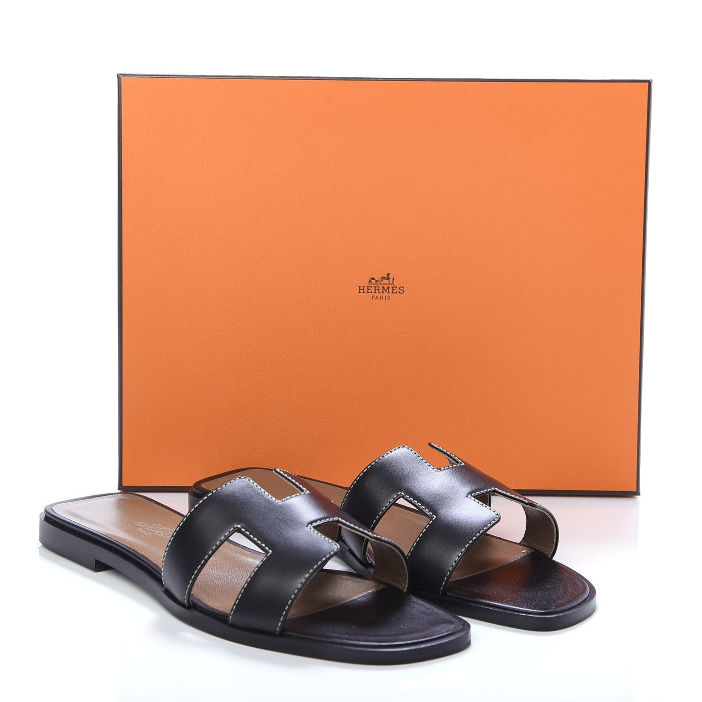 Box Calfskin Oran Sandals 38 Black