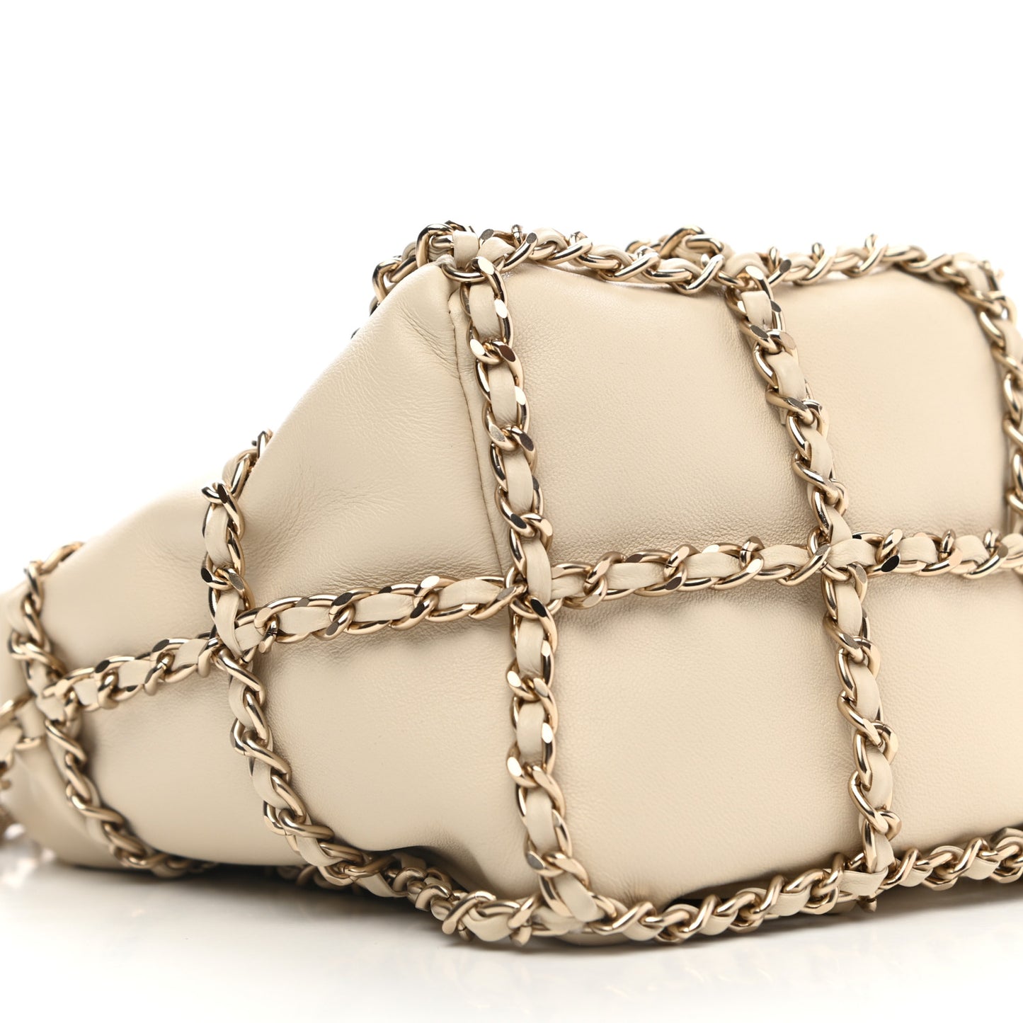 Lambskin Bucket Chain Drawstring Bag Beige