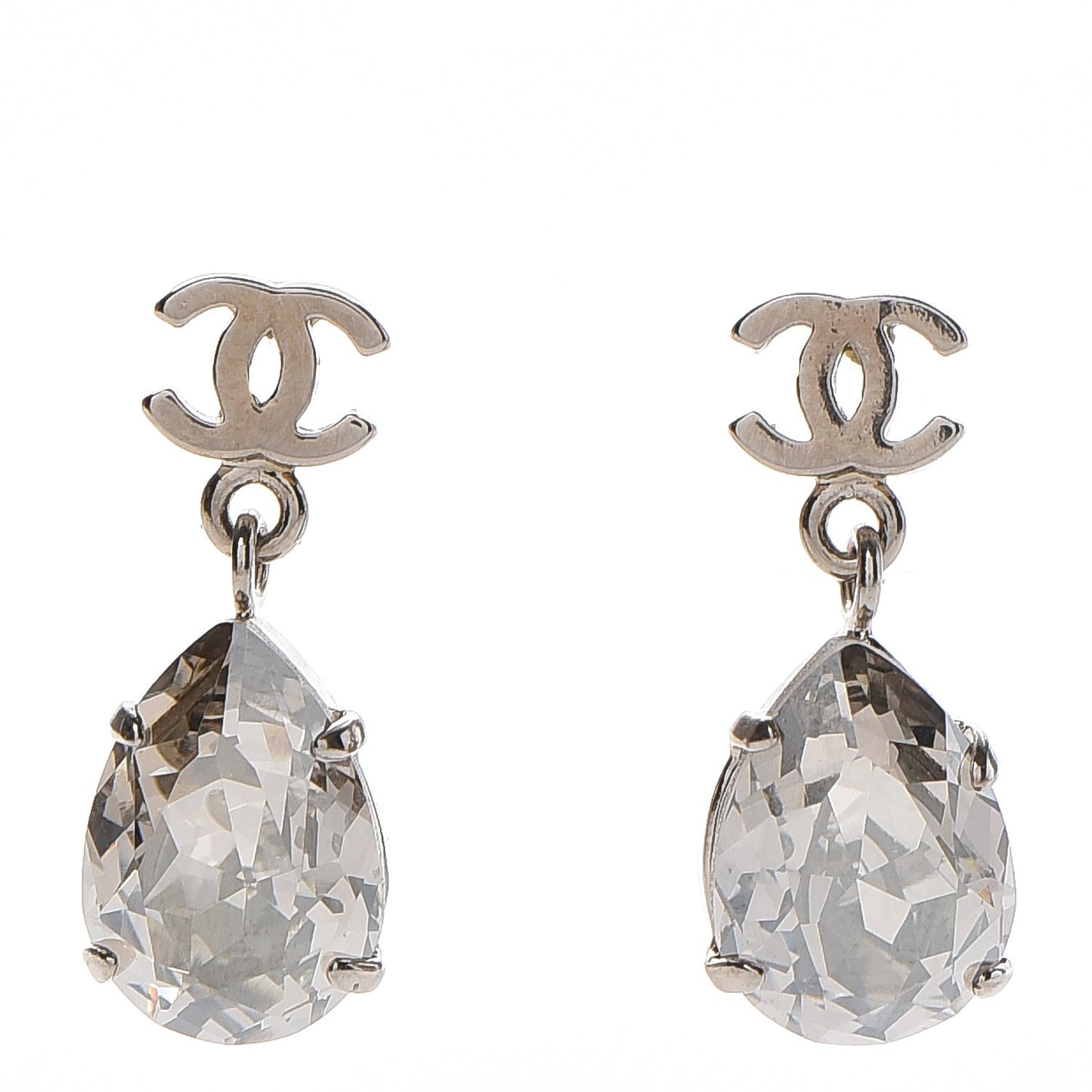 Crystal CC Drop Earrings Silver
