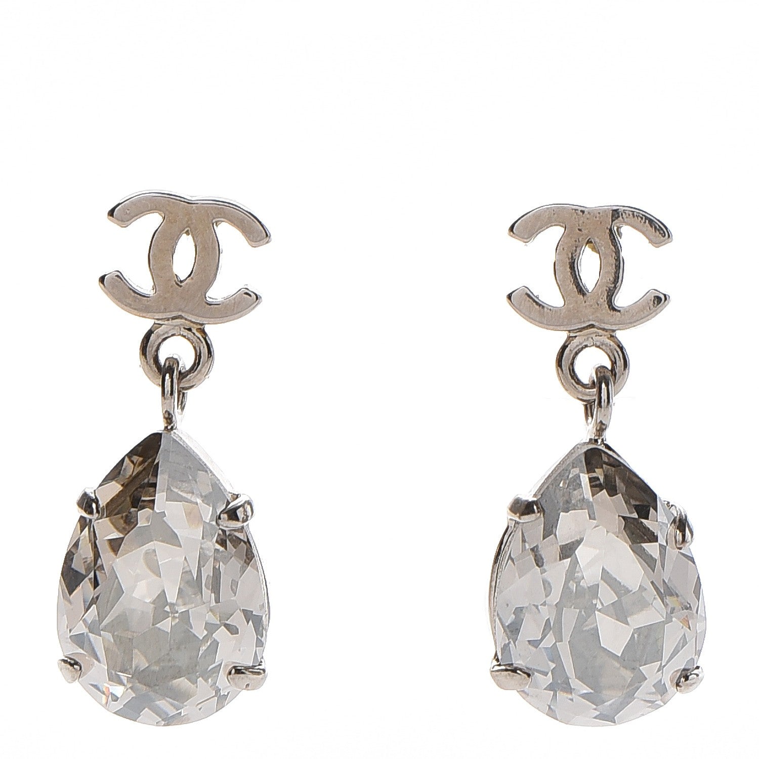 Chanel Crystal CC Drop Earrings Silver 1 of 3