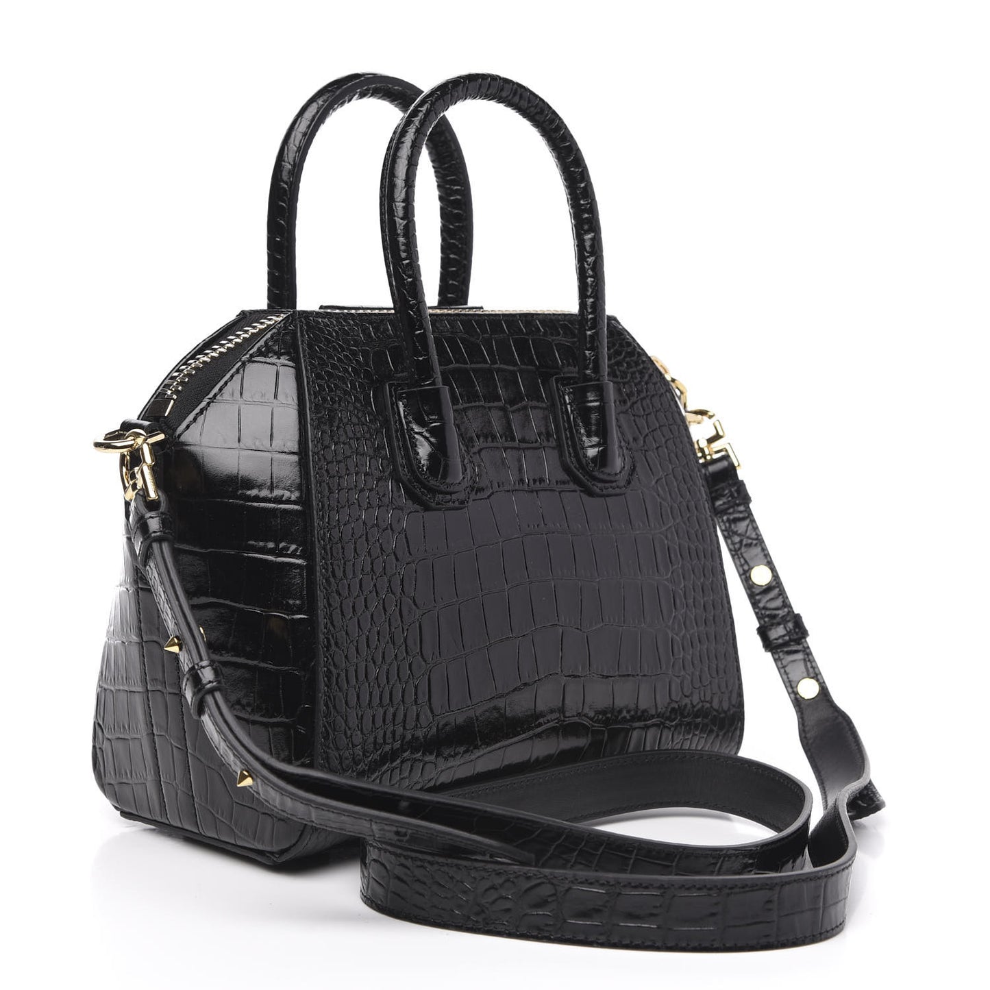 Calfskin Crocodile Embossed Mini Antigona Black