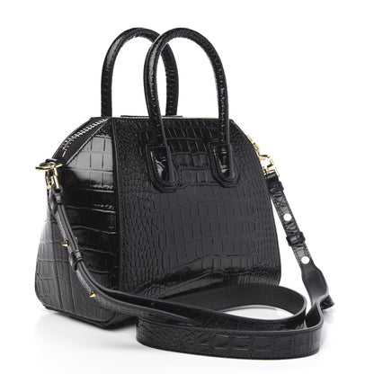Givenchy Calfskin Crocodile Embossed Mini Antigona Black 3 of 9