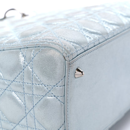 Christian Dior Metallic Lambskin Cannage Medium Lady Dior Light Blue 10 of 18