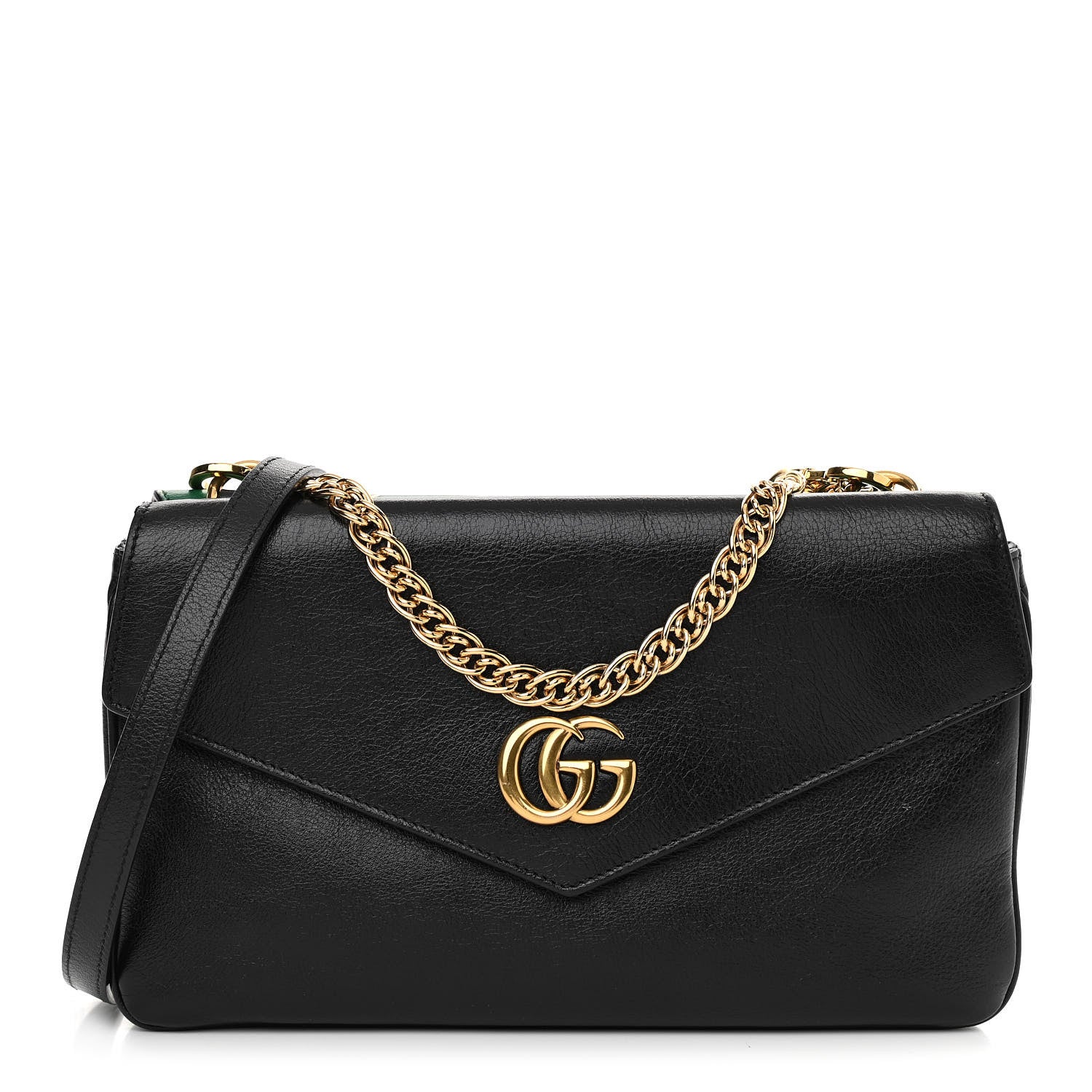 Gucci Calfskin Diagonal GG Medium Thiara Double Envelope Shoulder Bag Emerald Green Black 1 of 13