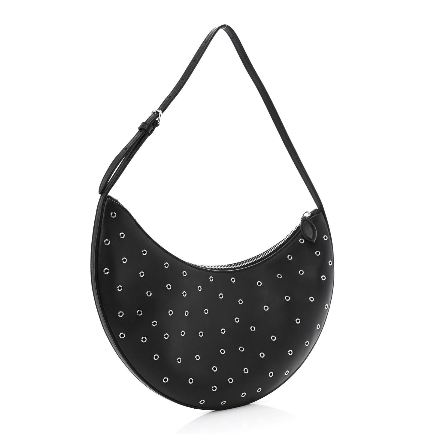 Lambskin Grommet One Piece Demi Lune Bag Black