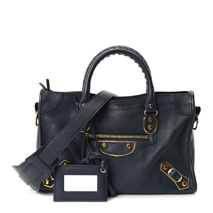Balenciaga Chevre Gold Metallic Edge Hardware S City Bleu Nuit Dark Sea 3 of 11