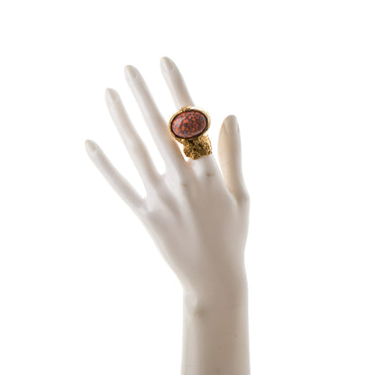 Saint Laurent Glass Cabochon Arty Ovale Ring 6 Gold Coral 2 of 3