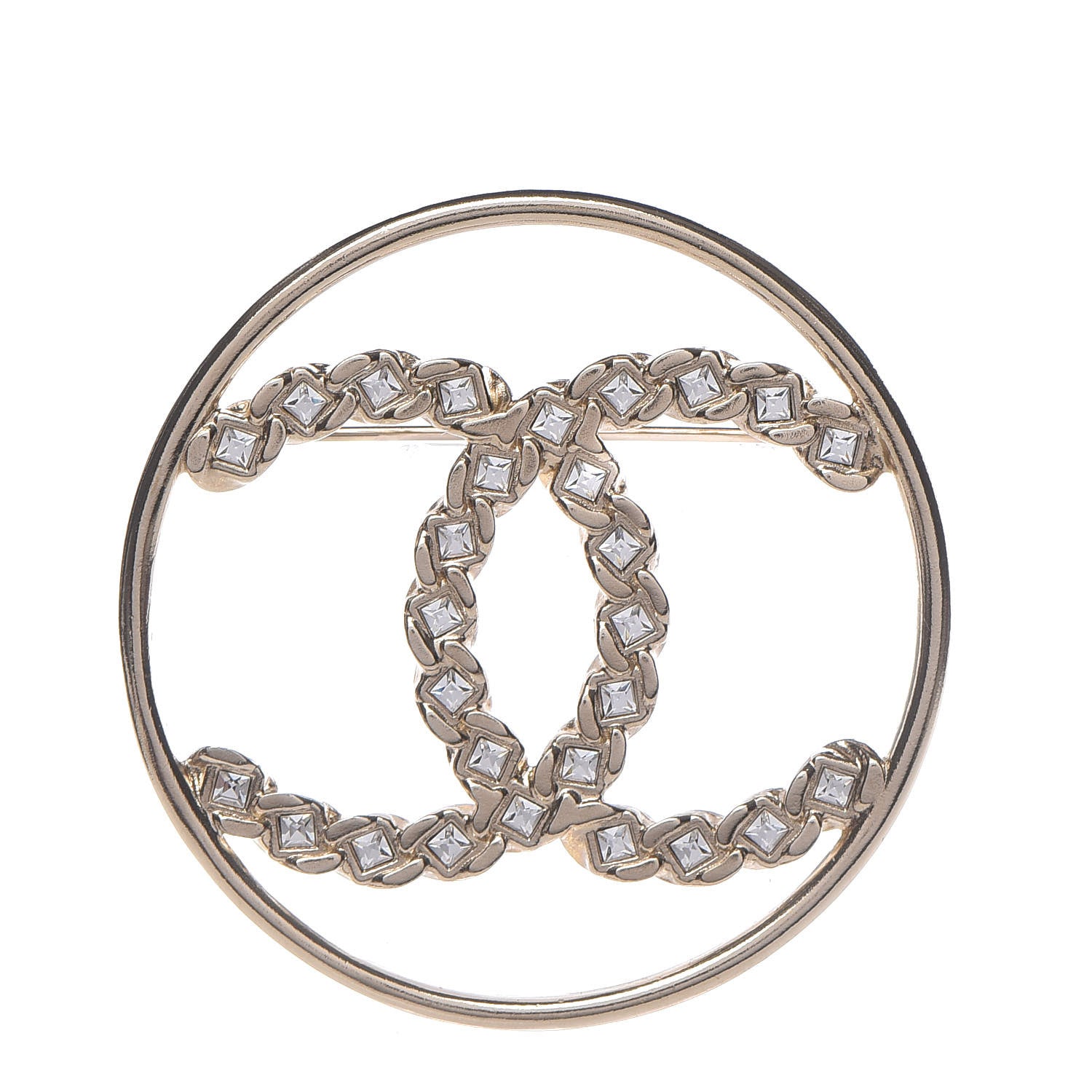 Chanel Crystal Round CC Brooch Gold 1 of 5