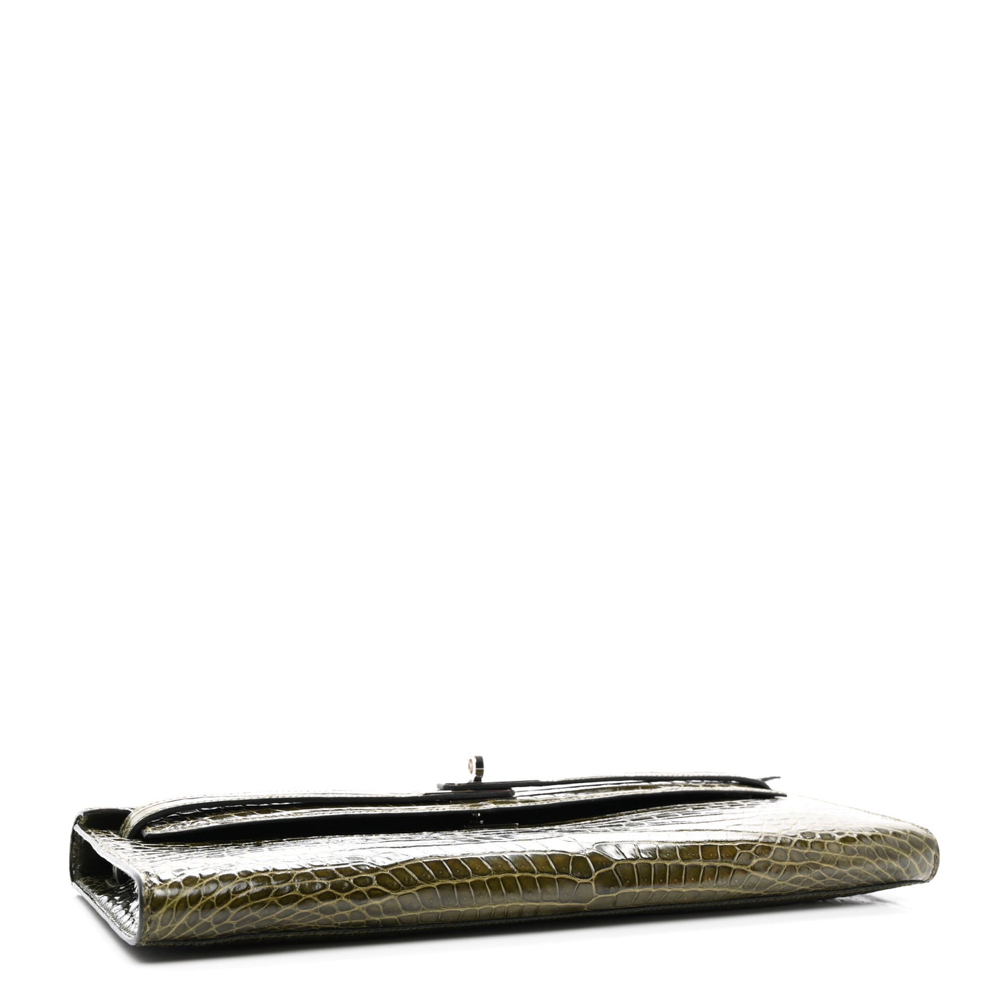 Shiny Porosus Crocodile Kelly Cut Pochette Vert Veronese